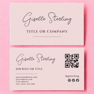 Cartão De Visita Código QR de Script de Empresa Rosa Escamudo Minim