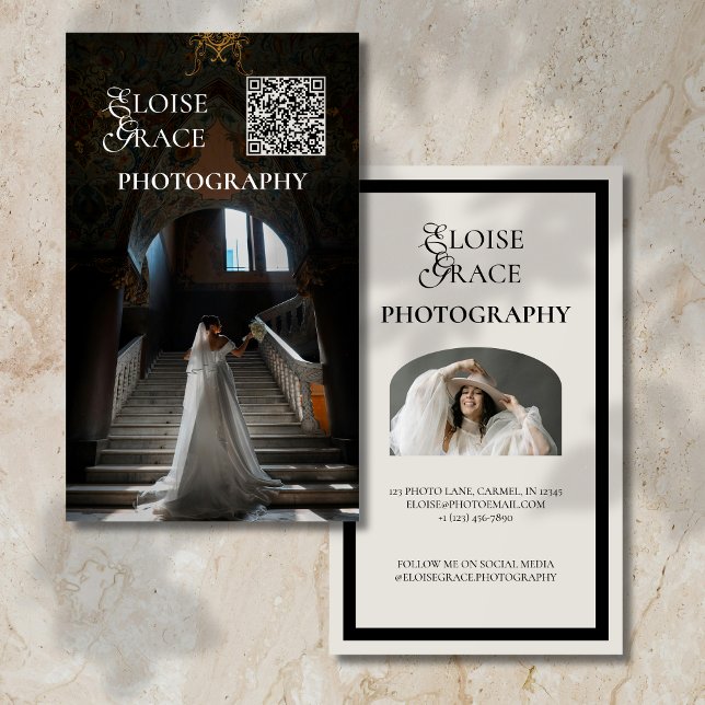 Cartão De Visita Código Qr de Script Editorial e Foto Profissional (Elegant and professional agent business card that makes a great first impression!)