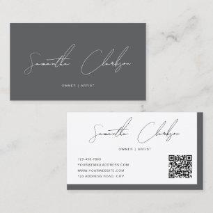Cartão De Visita Código QR de Script Manuscrito de Script Moderno d