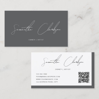 Cartão De Visita Código QR de Script Manuscrito de Script Moderno d