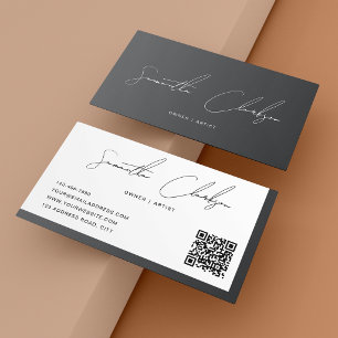 Cartão De Visita Código QR de Script Manuscrito de Script Moderno d
