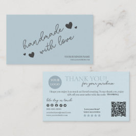 Cartão De Visita Código QR de Script Moderno Azul, Obrigado