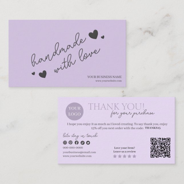Cartão De Visita Código QR de Script Moderno Roxo, Vela de Obrigado (Frente/Verso)