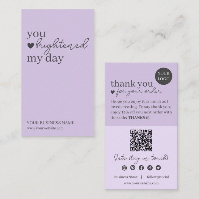 Cartão De Visita Código QR de Script Moderno Roxo, Vela de Obrigado (Frente/Verso)