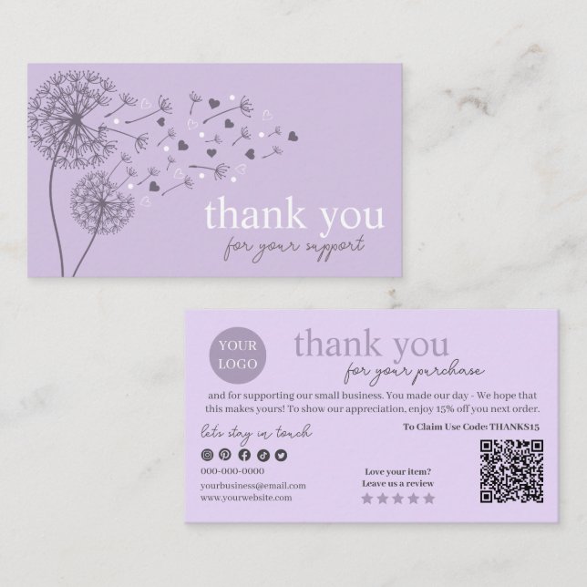 Cartão De Visita Código QR de Script Moderno Roxo, Vela de Obrigado (Frente/Verso)