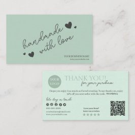 Cartão De Visita Código QR de Script Moderno Verde, Obrigado