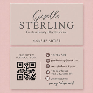 Cartão De Visita Código QR de Script Rosa de Blush Elegante