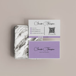 Cartão De Visita Código QR de Script Roxo Profissional Moderno