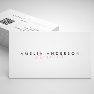 Cartão De Visita Código QR de Script Simples Dusty Pink Elegante