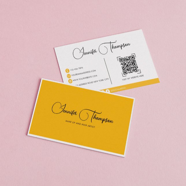 Cartão De Visita Código QR de Script Verde Verde Escuro Elegante (Criador carregado)