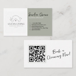 Cartão De Visita Código QR de Serviços de Limpeza Minimalista Moder