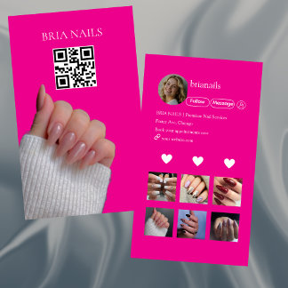 Cartão De Visita Código QR de Técnico de Unhas Rosa Neon Moderno