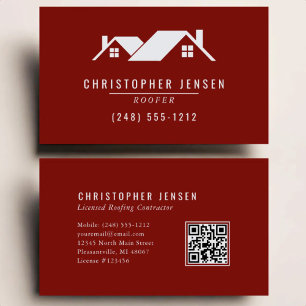 Cartão De Visita Código QR de Telhador Simples Burgundy