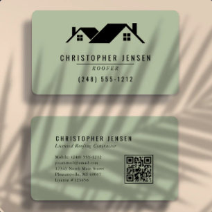 Cartão De Visita Código QR de Telhados Verde Oliva Arredondado