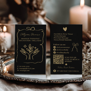 Cartão De Visita Código QR de Terapeuta de Massagem Preto com Doodl