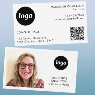Cartão De Visita Código QR de Texto com Logotipo de Foto Simples