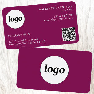 Cartão De Visita Código QR de texto e logotipo simples Magenta Rosa