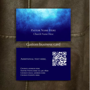 Cartão De Visita Código QR de texto personalizado azul para pastor