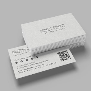 Cartão De Visita Código QR de Textura de Linho Cinza Claro