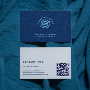 Cartão De Visita Código QR de Textura do Tecido de Negação Azul
