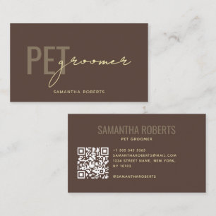 Cartão De Visita Código QR de tosador de animais moderno marrom