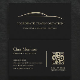 Cartão De Visita Código QR de Transporte Corporativo Preto e Dourad
