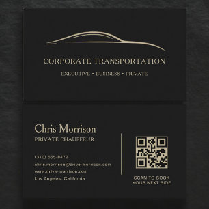 Cartão De Visita Código QR de Transporte Corporativo Preto e Dourad