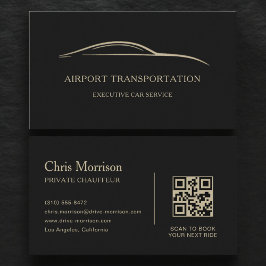 Cartão De Visita Código QR de Transporte de Aeroporto Preto e Doura