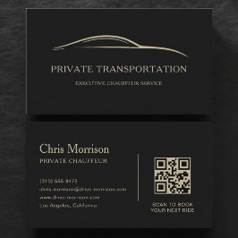 Cartão De Visita Código QR de Transporte Privado Preto e Dourado