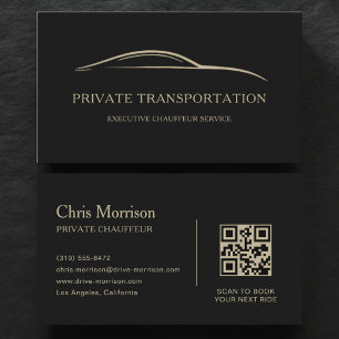 Cartão De Visita Código QR de Transporte Privado Preto e Dourado