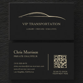 Cartão De Visita Código QR de Transporte VIP Preto e Dourado