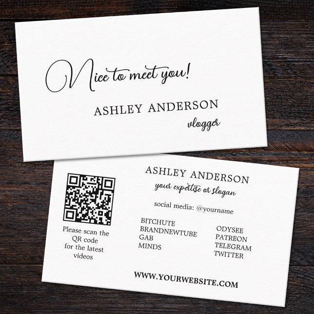 Cartão De Visita Código QR de Vlogger Simples Não Censurado (Criador carregado)