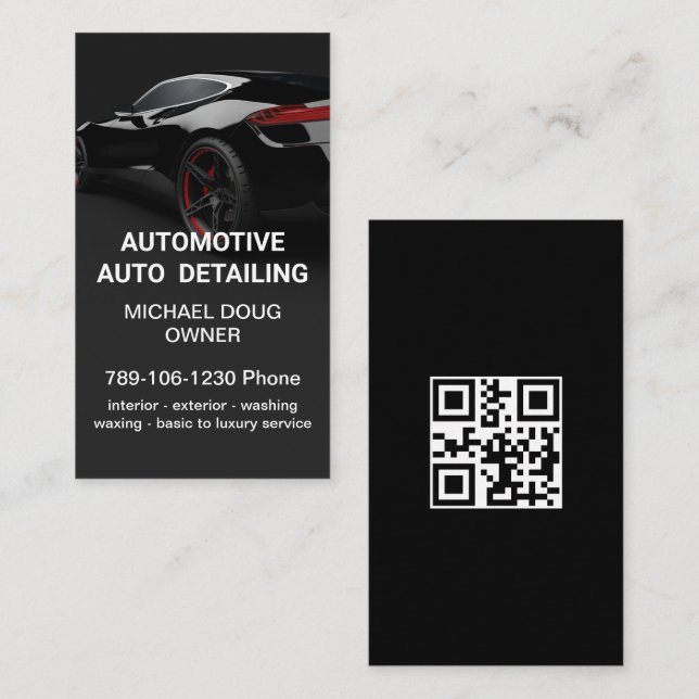 Cartão De Visita Código QR de Wash de Automóvel Elegante Branco (Frente/Verso)