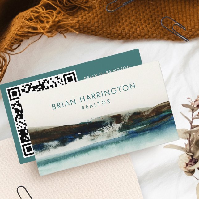 Cartão De Visita Código QR Digitalizável Abstrato artístico de Wate (Criador carregado)