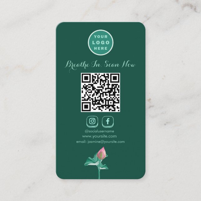 Cartão De Visita Código QR digitalizável de mídia social do Lotus V (Frente)