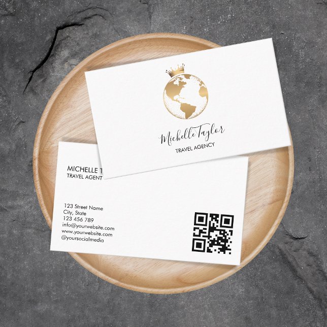 Cartão De Visita Código QR do Agente de Agência de Viagem de Mapa d (Criador carregado)