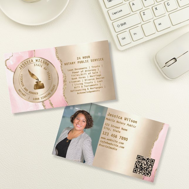 Cartão De Visita Código QR do Agente de Assinatura de Empréstimo Pú (gold notary stamp)