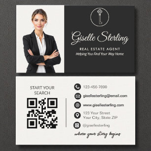 Cartão De Visita Código QR do Agente Imobiliário Elegante