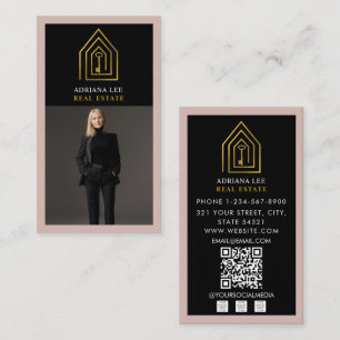 Cartão De Visita Código QR do Agente Imobiliário Foto Real Gold Key