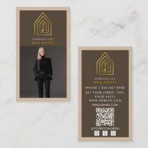 Cartão De Visita Código QR do Agente Imobiliário Foto Realista Gold