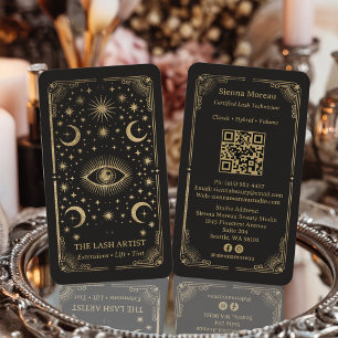 Cartão De Visita Código QR do Artista de Cílios Taro Celestial Retr