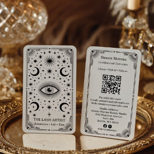 Cartão De Visita Código QR do Artista de Cílios Taro Celestial Vint