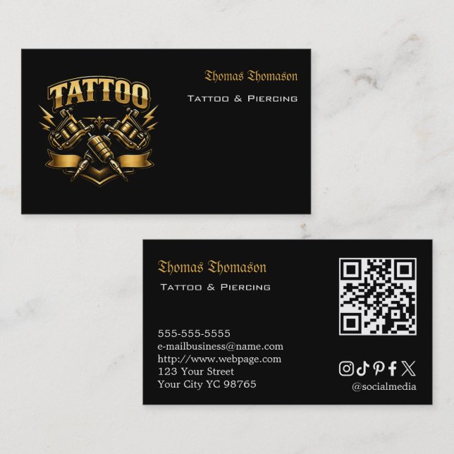 Cartão De Visita código QR do artista de tatuagem (Frente/Verso)