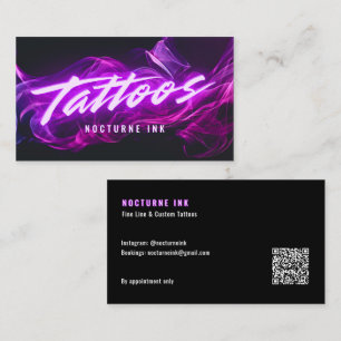 Cartão De Visita Código QR do Artista de Tatuagem Purple Neon & Smo