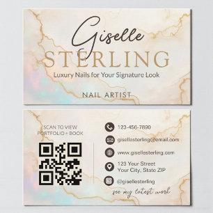 Cartão De Visita Código QR do Artista de Unhas de Pedra Opala