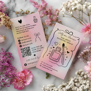 Cartão De Visita Código QR do Artista de Unhas Holográfico Rosa