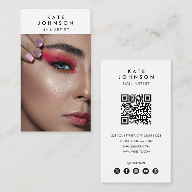 Cartão De Visita Código QR do Artista Fotográfico de Makeup Salon N (Frente/Verso)