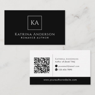 Cartão De Visita Código QR do Autor Minimalista Elegante Preto Marc