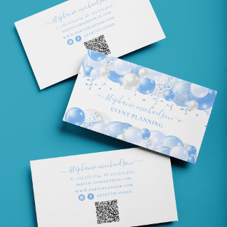 Cartão De Visita Código QR do Balão Branco Azul do Planejador do Pa