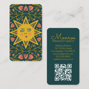 Cartão De Visita Código QR do Boho Elegante das Vinhas Sol e Flor